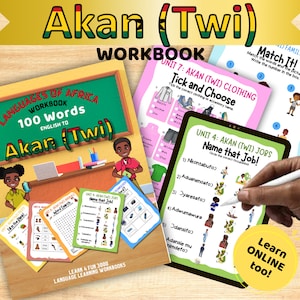 Twi 100 Words African Language Learning Digital Download WORKBOOK / Printable Worksheets /Fillable PDF