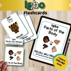 Igbo Parts of the Body Flashcards, 40 Digital African Language Learning Cards, Educational Cards for African Cultural Expression