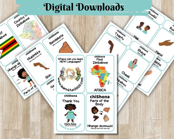 Shona Parts of the Body Flashcards, 40 Digital African