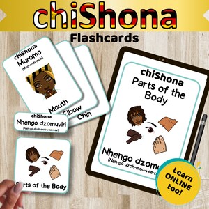 Shona lichaamsdelen Flashcards, 40 digitale Afrikaanse taalleerkaarten, educatieve kaarten voor Afrikaanse culturele expressie