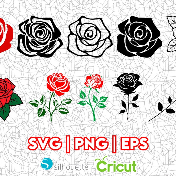 Rosen Design Sortiment | SVG PNG EPS | Ideal für T-Shirts, Aufkleber, Aufkleber, etc | Cricut | Überlagerte Vektordateien | Tshirt Design | Blume