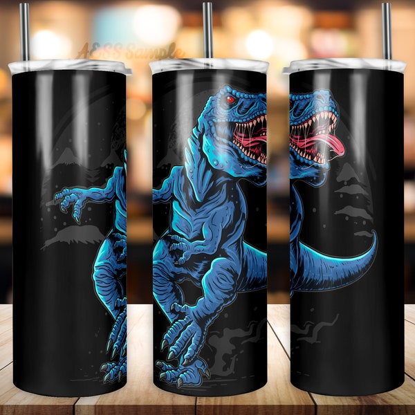 Blue Dinosaur Tumbler Design | 20oz Tumblers | Tumbler Wrap | Tumbler Designs | PNG Sublimation Design | T-Rex