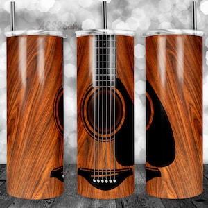 Brown Gitaar Tumbler Design | 20oz Tumblers | Tumbler Wrap | Tumbler Designs | PNG Sublimatie Ontwerp | Muziek