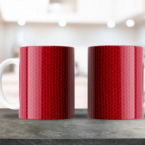 Rote Wolle Tropfbecher Design | Für 11oz & 15oz Kaffeebecher | PNG Digitaler Download | Kaffeetasse Sublimation | Rotes Webmuster