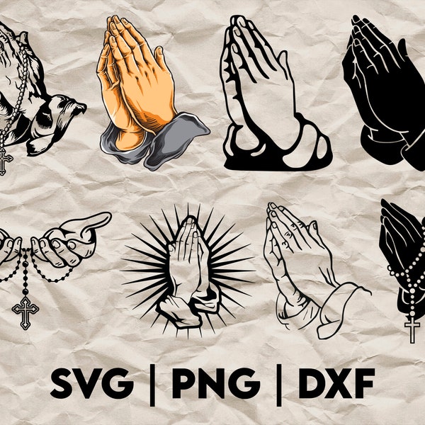 Praying Hands SVG Design, PNG Dfx, Great for T-Shirts, Decals, Stickers and more, Craft Svg Files, Layered Vector Files, Png Files, Hand SVG