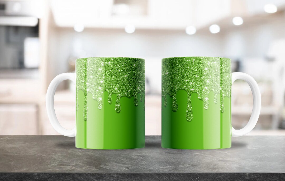 Lime Green Glitter Drip Mug Design for 11oz & 15oz Coffee Mugs PNG