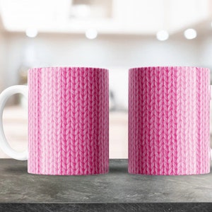 Pinke Wolle Tropfbecher Design | Für 11oz & 15oz Kaffeebecher | PNG Digitaler Download | Kaffeetasse Sublimation | Rosa Webmuster