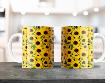 Sunflower Floral Mug Design | For 11oz & 15oz Coffee Mugs | PNG Digital Download | Coffee Mug Sublimation | Flower Print Mug