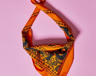 Paisley snake bandana - 100% cotton - handmade bandana - orange and black head scarf - made in Australia - snakes and flowers bandana