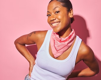 Pink Heart bandana - 100% cotton - handmade bandana - pink head scarf - made in Australia - tattoo inspired bandana - heart and eye bandana