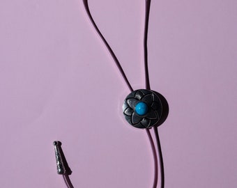 Silver and Turquoise Bolo Tie with a light pink cord - brightly coloured cord bolo tie