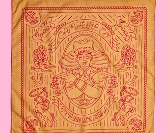 Vintage cowgirl bandana - 100% cotton - handmade bandana - head scarf - made in Australia - yellow and red bandana