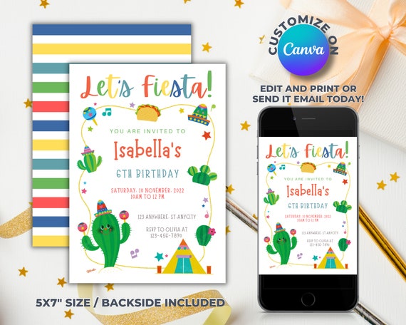 Printable &amp; Digital Fiesta Birthday Party Invitation Card for - Etsy