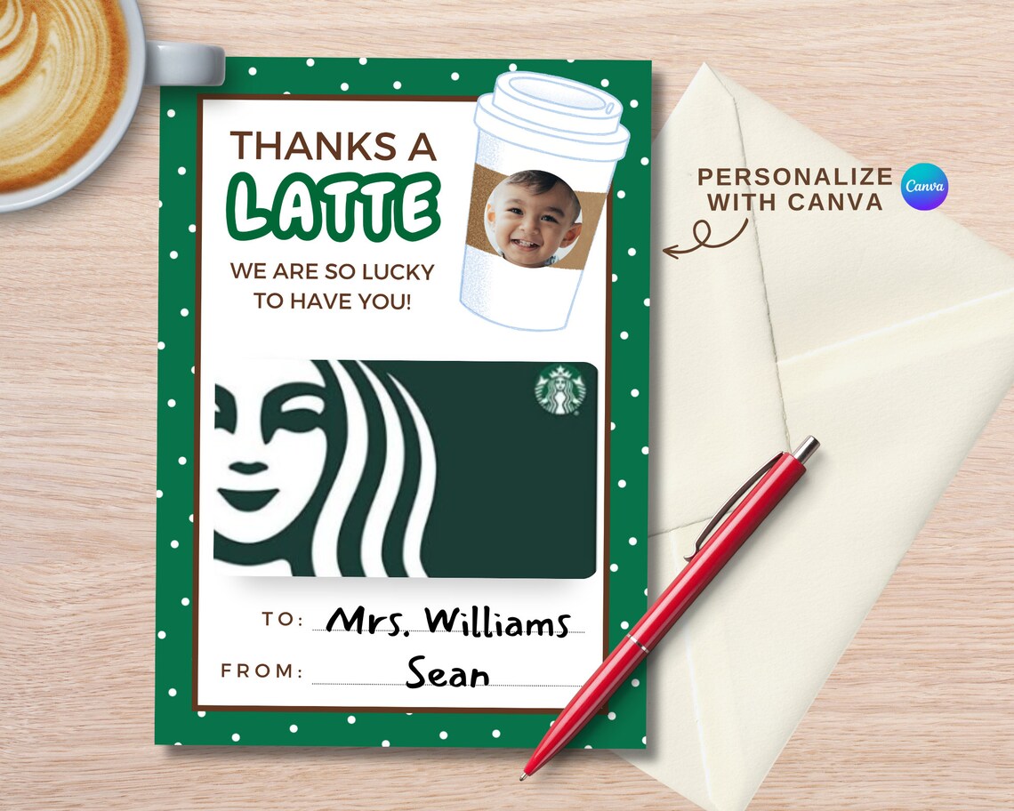 Thanks a Latte Printable Coffee Gift Card Holder is Teacher Gift Card ...