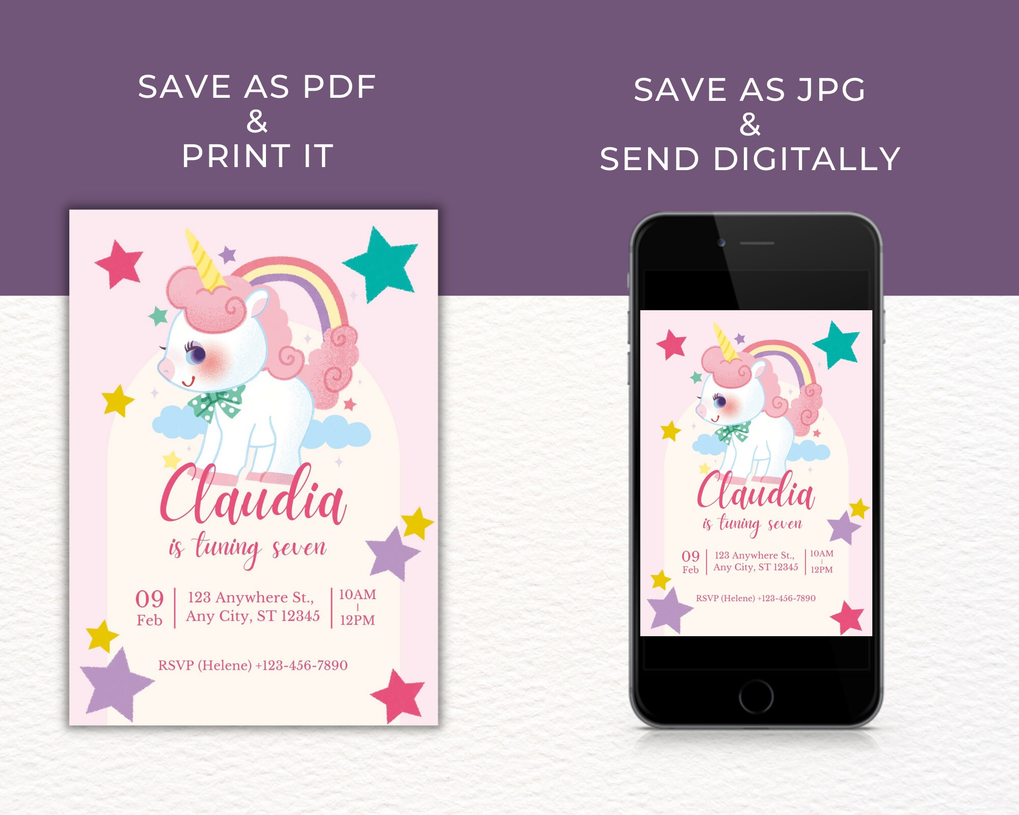 Printable & Digital Unicorn Birthday Party Invitation Card for Unicorn ...