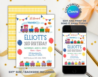 Printable & digital Train Birthday Party Invitation Card for Unicorn Theme Party | Train | Electronic Invite, Editable, Instant Download