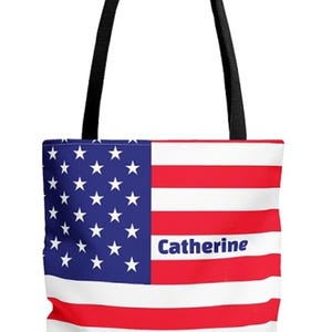Personalized USA Flag Tote  - American Flag Reusable Shopping Bag - US Shoulder Bag - Patriotic Carryall - 4th of July Gift - Eco-Bag