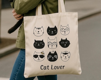 Reusable Cat Lover Tote – Stylish Eco-Friendly Canvas Shopping Bag