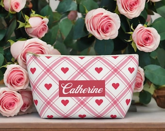 Neceser personalizado con forma de corazón - Estuche para accesorios con base en forma de T - Neceser de viaje - Organizador de viaje - Portalápices - Regalo para niña