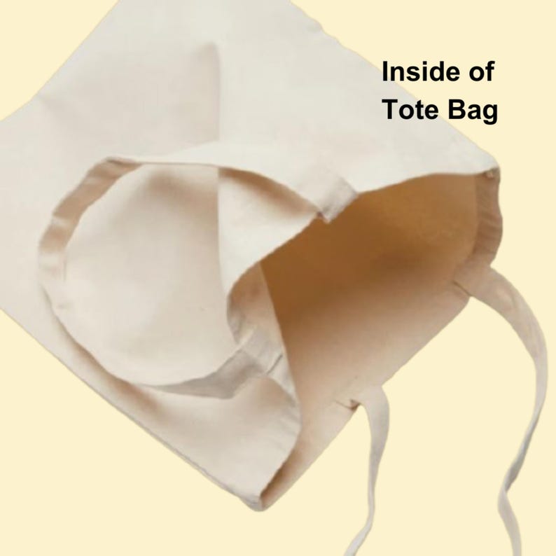 May include: An off-white canvas tote bag shown from an open top-down perspective, revealing the interior space. The bag features two fabric handles attached to the upper edges. The text "Inside of Tote Bag" is printed in black on the upper right.