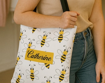 Personalized Bee Tote - Eco-friendly Polyester Holdall - Durable Reusable Shopping Carryall - Custom Shoulder Bag - Grocery Bag - Bee Gift
