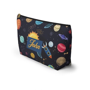 Personalized Starry Night Sky Pencil Case - T-Bottom Accessory Pouch - Astronomy Gift - Artemis 2 - Moon - Planets - Star Power - 2 Sizes