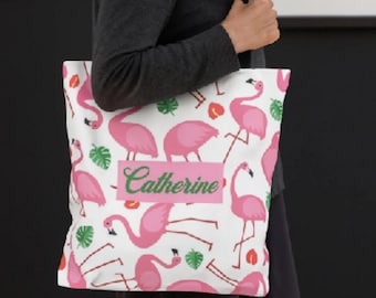 Personalized Flamingo Tote - Eco-friendly Polyester Bag - Durable Reusable Shopping Carryall - Custom Flamingo Gift for Flamingo Lovers