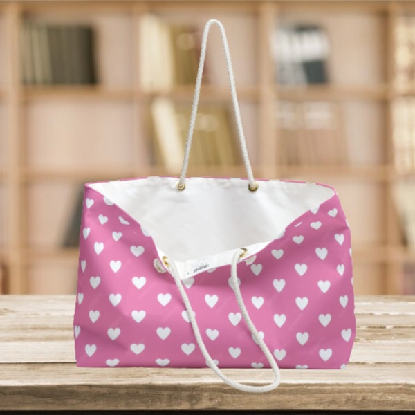 Heart Weekender Bag, Weekender Bag Tote, Custom Beach Bag, Overnight Bag for Woman, Teen Valentine Gift, Valentine Gift for her