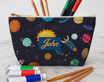 Personalized Starry Night Sky Pencil Case - T-Bottom Accessory Pouch - Astronomy Gift - Artemis 2 - Moon - Planets - Star Power - 2 Sizes