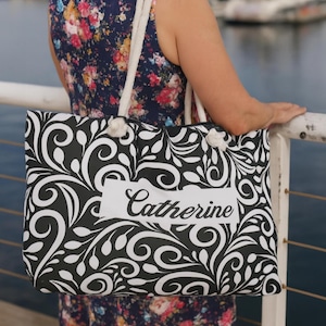 Personalized Monochrome Weekender Tote - Rope Handles - T Bottom - 24 inches x 13 inches - Oversized Tote Bag for Women immagine 1
