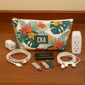Personalisierte tropische Blumenkosmetiktasche - T-Bottom Zubehör Tasche - Kabel & Ladegeräte Organizer - Federmäppchen - 2 Größen Bild 13