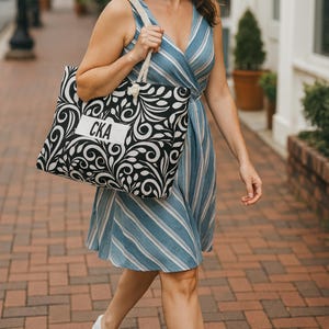 Personalized Monochrome Weekender Tote - Rope Handles - T Bottom - 24 inches x 13 inches - Oversized Tote Bag for Women immagine 12