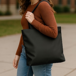 Personalized Versatile Black Tote Bag - Eco-friendly Polyester Bag - Durable Reusable Shopping Carryall - Custom Shoulder Bag - Grocery Bag image 3