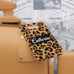 Rectangle Name Leopard Print Luggage Tags - Travel Tags - Baggage Tags- Vacation Essentials - Customizable Tags - Holiday Gift
