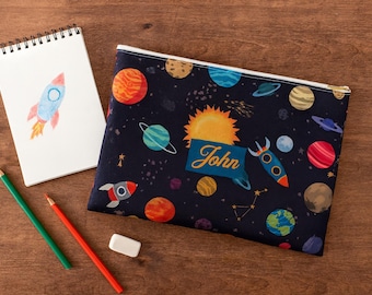 Personalized Solar System Pencil Pouch - Makeup Bag - Zipper Case for Essentials - Outer Space Gift