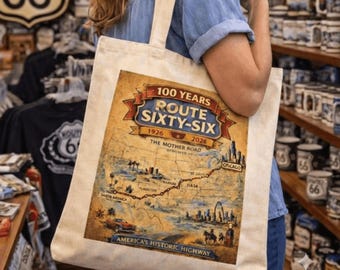 Vintage Route 66 Centennial Tote - 100 Year Anniversary Retro Mother Road Map Bag