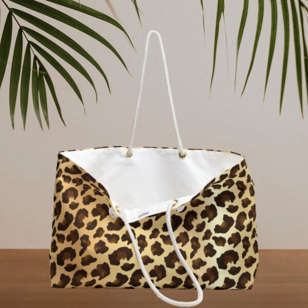 Leopard Weekender Bag, Personalized Weekender Bag for Women, Large Weekender Bag, Weekender Beach Bag, Weekender Tote Bag, Large Shopper Bag