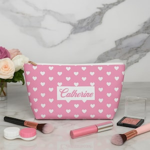 Personalized Heart Cosmetic Bag  - T-Bottom Accessory Pouch - Makeup Toiletry Case - Travel Organizer - Pencil Holder - Girl Gift