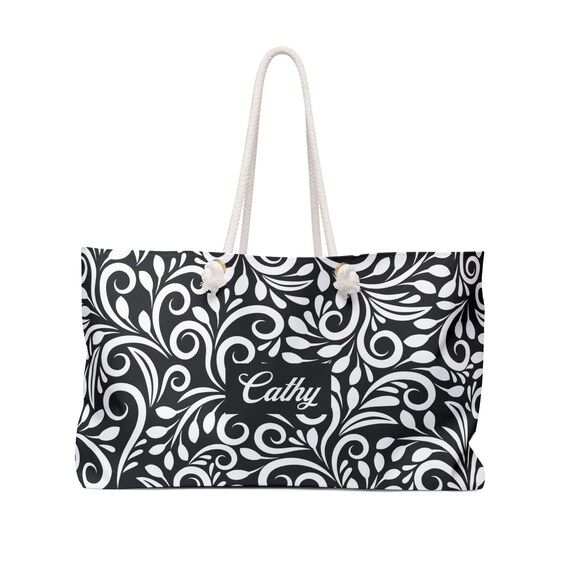 Personalized Monochrome Weekender Tote - Rope Handles - T Bottom - 24 inches x 13 inches - Oversized Tote Bag for Women