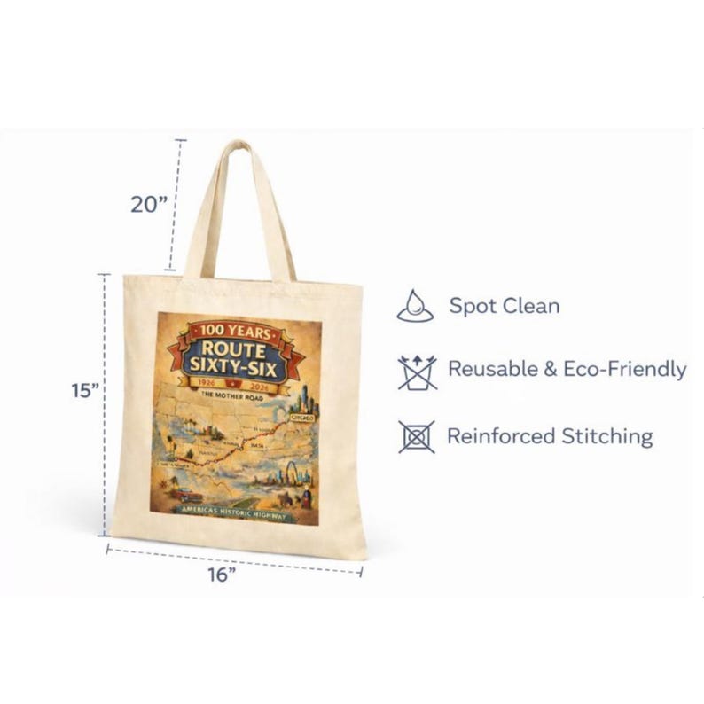 Vintage Route 66 Centennial Tote - 100 Year Anniversary Retro Mother Road Map Bag image 6