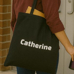 Personalized Versatile Black Tote Bag - Eco-friendly Polyester Bag - Durable Reusable Shopping Carryall - Custom Shoulder Bag - Grocery Bag image 1