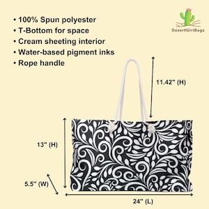 Personalized Monochrome Weekender Tote - Rope Handles - T Bottom - 24 inches x 13 inches - Oversized Tote Bag for Women immagine 4