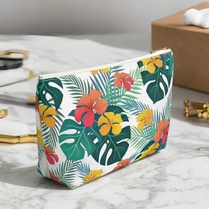 Personalisierte tropische Blumenkosmetiktasche - T-Bottom Zubehör Tasche - Kabel & Ladegeräte Organizer - Federmäppchen - 2 Größen Bild 14