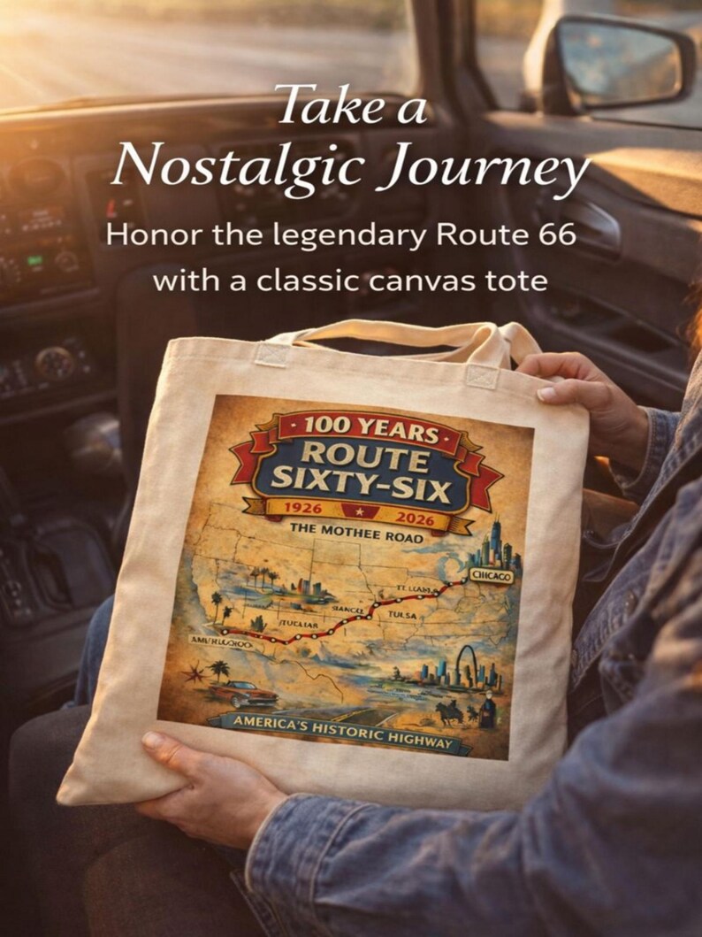 Vintage Route 66 Centennial Tote - 100 Year Anniversary Retro Mother Road Map Bag image 13