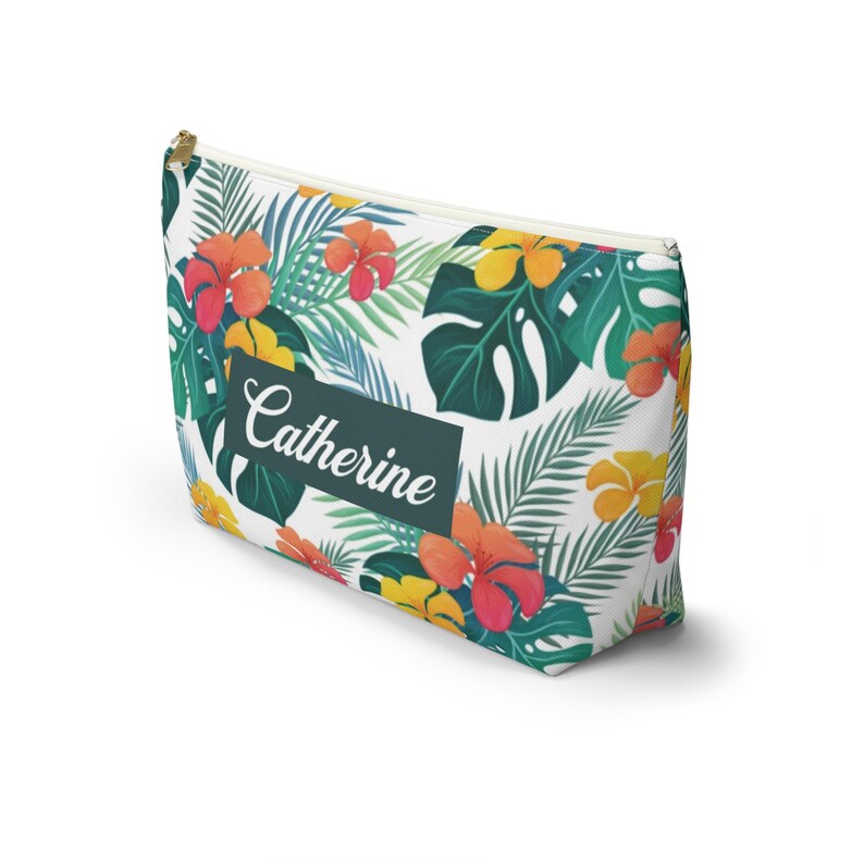 Personalisierte tropische Blumenkosmetiktasche - T-Bottom Zubehör Tasche - Kabel & Ladegeräte Organizer - Federmäppchen - 2 Größen Bild 2