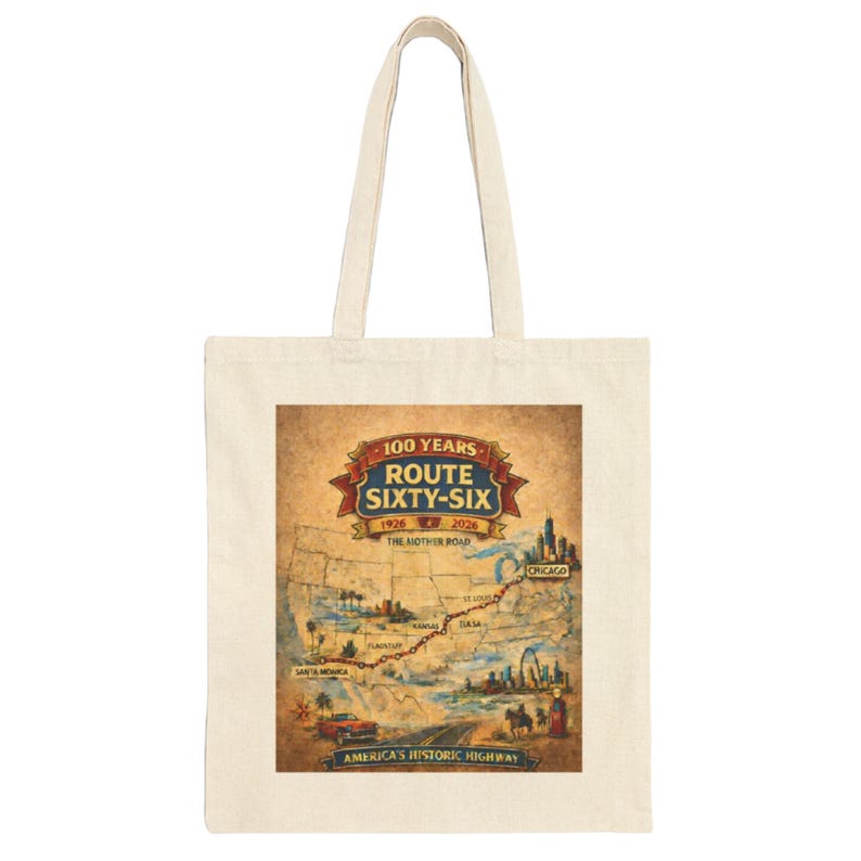 Vintage Route 66 Centennial Tote - 100 Year Anniversary Retro Mother Road Map Bag image 2