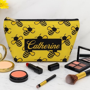Honey Bee Makeup Bag - Custom Makeup Bag - Bee Gift - Travel Makeup Bag - Bee Lover - 2 Sizes - Small and Large - Bee Keeper - Bumble Bee