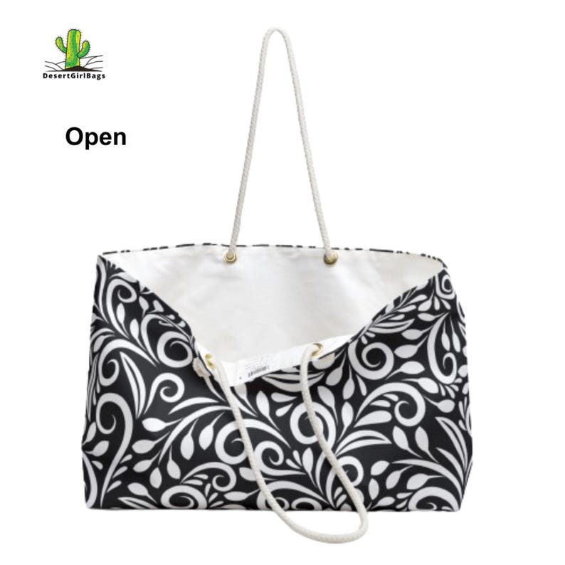Personalized Monochrome Weekender Tote - Rope Handles - T Bottom - 24 inches x 13 inches - Oversized Tote Bag for Women immagine 9