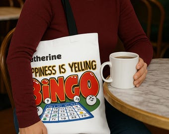 Personalized Bingo Night Tote Bag  - Eco-friendly Polyester Shoulder Bag - Durable Reusable Shopping Carryall - Custom Bingo Gift Gambling