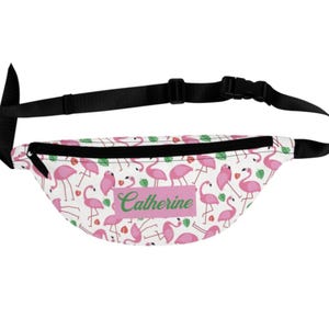 Personalized Flamingo Fanny Pack - Adjustable Strap with Clip - 2 Zipper Pockets -  Flamingo Gifts - Flamingo Lover